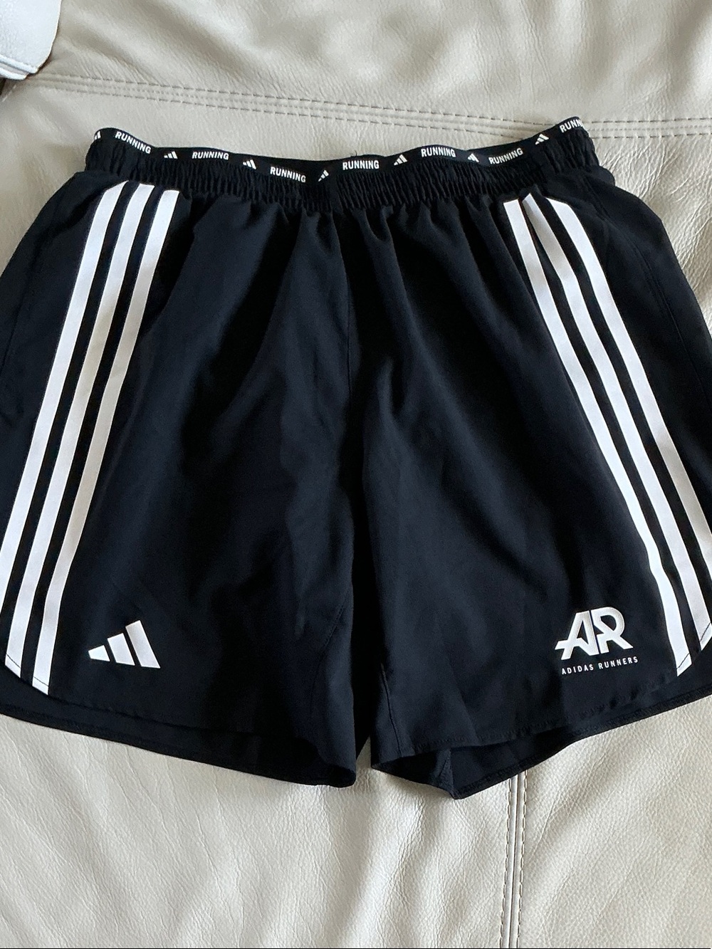 adidas Black Athletic Running Shorts with White 3-Stripes